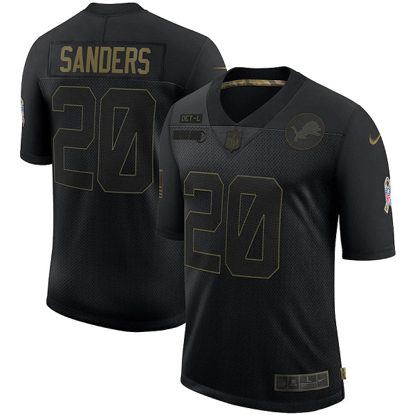Men's Detroit Lions #20 Barry Sanders Black 2020 Salute To Service Limited Stitched Jersey